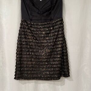 Be Seduced Black and Gold Ruffled Mini Dress